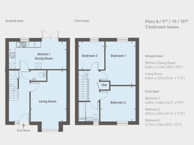 Floor plan 3 bedroom house, plot 8,9,10,15  - artist's impression subject to change